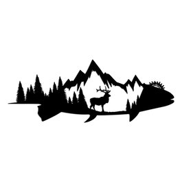 Wallity Mountain And Deer Escultura de Pared de Metal Negra